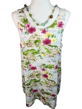 Cynthia Rowley Linen Tropical Amalfi Coast Midi Dress Sleeveless Size Large